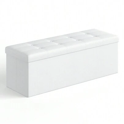  SONGMICS Banco otomano Plegable de 43 Pulgadas, baúl de Almacenamiento, reposapiés, Mesa de Centro, Asiento Acolchado, Piel sintética, soporta hasta 650 Libras, Blanco ULSF702