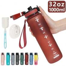 1 pieza Vaso de agua de plástico grande con capacidad de 750ml/1000ml y diseño degradado, incluye cepillo para el vaso y colador de té. Botella de agua para deportes al aire libre con bebida directa para un fácil manejo