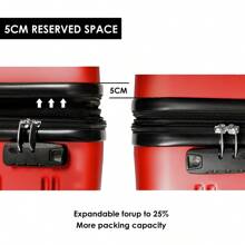 ABS Hard Shell Travel Trolley Suitcase 4 Wheel Luggage Set Hand Luggage, 28", (Red) - Red - View 3