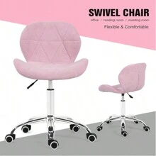 Modern Labm Wool Swivel Office Chair, Height Adjustable Padded Armless Desk Chair With Wheels For Home Office - Pink - View 4