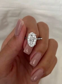 1 Peça Anel de Noivado Oval com 5 Pedras Cintilantes, Aliança de Casamento para Mulheres, Anel de Promessa Eternidade, Joia Fina para Presente