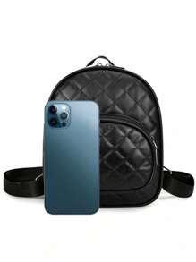 1 pieza Mochila de piel sintética (PU) para niñas, mochila pequeña casual de viaje con acolchado acolchado y estampado, cierre con cremallera, opción de regalo ideal para exteriores, compras, todo el año - A - Ver 7