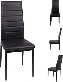 Glass Table And Chairs Set 2, 75cm Square Table With 2 Faux Leather High Back Chairs Modern Dining Room Sets For Home Kitchen Office - Black - View 9