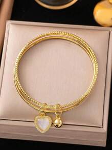 1pc Heart Bell Design Women's Bracelet, Creative, Minimalist, Romantic, Fashion, Casual, Suitable For Valentine's Day, Ramadan, Festivals, Daily Wear, Parties, Gift-Giving (OPP Bag Packaging & Box For Photography Only) - Yellow Gold - View 1