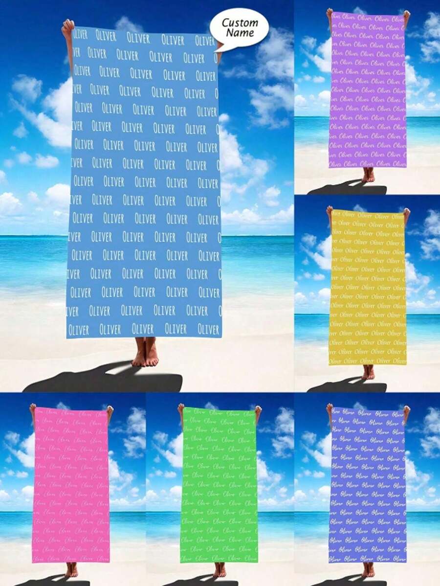 1pc Customized Beach Towel With Personalized Text, Personalized Beach Towel, Customized Beach Towel, Customized Bath Towel, Personalized Towel, Text Customized Beach Towel, Customized Name Towel,Women Valentine Gift Birthday Boyfriend Girlfriend - Multicolor - View 1