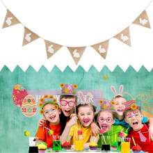 1/2 pièces Bannière de lapin, bannière de lapin en lin avec 7 pièces de bannière, fournitures de décoration de fête de Pâques