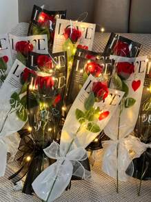10个/包 透明花束礼品袋，彩色鲜花包装袋，单支玫瑰包装袋，母亲节礼物，520花束袋。适用于单支玫瑰，情人节礼品袋。 - 彩色 - 查看 9