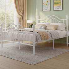 E-MOTIE Metal Twin/Full/Queen Bed Frame With Headboard And Footboard, Modern Platform Bed Frame Support Up To 1000LBS, Under Bed Storage, No Box Spring Needed, Easy Assembly, Black/White - White - View 2