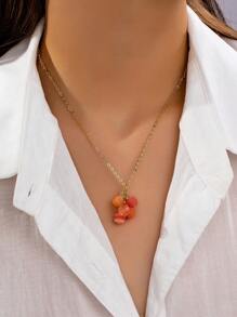 Bohemian Style Orange Agate Stone Pendant Necklace And Earring Set, Natural Gemstone, Suitable For Casual Wear - Red - View 1