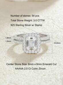 AIHUASI 2pcs/Set Dainty 925 Sterling Silver Wedding Engagement Women Rings Elegant Style 6*8mm 2.0Ct Emerald Cut Sparkling AAAAA Grade Cubic Zirconia Bridal Set Fine Jewelry Gift - Silver - View 5