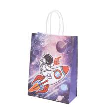 5 أكياس ورقية من الكرافت، أكياس تعبئة بموضوع رائد الفضاء الفضاء، أكياس هدايا لحفلات الأعياد، أكياس تسوق