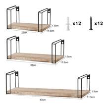 3x Floating Shelves Wooden Wall Mounted Shelves Storage And Display Racks Metal Brackets For Kitchen Bathroom Bedroom Living Room Office Rustic StyleRoom Decor - Wood Color - View 5
