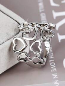 1pc Elegant Minimalist Hollow Heart Shaped Wide Band Ring, Suitable For Women As Birthday, Anniversary, Valentine's Day, Meeting Girlfriends