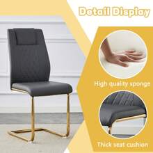 MUUOKY 7-Piece Modern Dining Table Set For 6, 71" Dining Table Set For Dining Room, Tempered Glass Dining Table With Gold V-Shaped Table Base & 6 High Back Dining Chairs With Soft Cushion, Dining Table Set For Dining Room, Living Room, Farmhous, Apt, Easy To Clean, Easy To Assembly, Room Decor, Home Decor, Kitchen Accessories, Valentine Day Decor, Kitchen, Wedding, Valentine Day, Desk - Grey - View 8