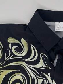 Men's New Fashion Casual Long Sleeve Shirt, Geometric Print Button-Down Collar Long Sleeve Shirt, Fashionable Casual Everyday Versatile