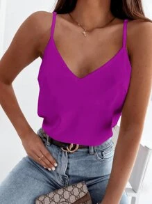 Women's V-Neck Tank Top For Summer - Blue - View 2
