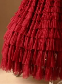 Temperament Knitted Skirt Layered Cake Skirt - Burgundy - View 3