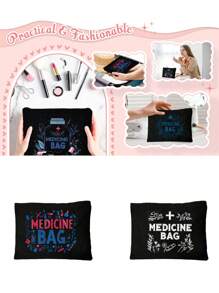 Multi Functional Canvas Zipper Medicine Bag - Charming Drug Themed Makeup Bag - Lightweight And Odorless Polyester Travel Wash Bag, Perfect Travel Organizer For Cosmetics And Stationery