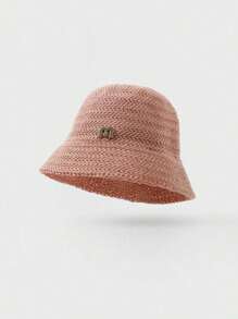 1pc Women Solid Color Knitted Hollow Out Bucket Hat, Simple Fashion Versatile Summer Breathable Sun-Shading Cap, Face Slimming Bucket Hat