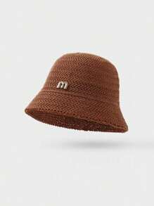 1pc Women Solid Color Knitted Hollow Out Bucket Hat, Simple Fashion Versatile Summer Breathable Sun-Shading Cap, Face Slimming Bucket Hat