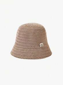 1pc Women Solid Color Knitted Hollow Out Bucket Hat, Simple Fashion Versatile Summer Breathable Sun-Shading Cap, Face Slimming Bucket Hat