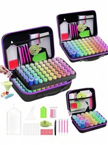 30/60/120Slots,Diamond Painting Storage Case, Upgraded Canvas Organizer With Accessories Shockproof Bead & Art Supply Holder, Portable Jewelry Container With Tools, Multifunctional Craft & Sewing Supplies Kit, Plastic Material