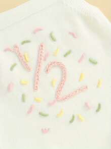 Infant Baby Girls Summer Romper Sleeveless Letter Embroidery Sweater Romper Birthday Clothes Outfits - trắng - Xem 6