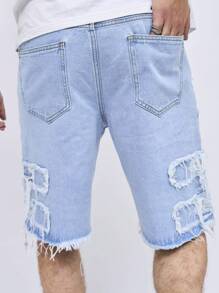 Men's Solid Color Loose Casual Denim Shorts, Summer