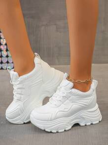 Women's Platform Casual Sneakers, Comfortable Breathable White Shoes, Women's Spring/Autumn Leisure Shoes, Fashionable & Versatile