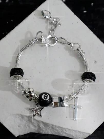 1 Stück 8-Ball Billard Charm verstellbarer Armband, 1 Stück Stern & Kreuz Charm Armband, 1 Stück Leopard & minimalistischer Charm Armband, verstellbare Paar Armbänder