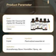 1 STÜCK rein pflanzliche Befeuchtung ätherisches Öl für Zuhause, Wohnzimmer, Schlafzimmer, Badezimmer, Auto Aromatherapie-Nachfüllung, goldenes Jojobaöl, fraktioniertes Kokosöl, Rizinusöl, Hagebuttenöl 118ml/4fl.Oz