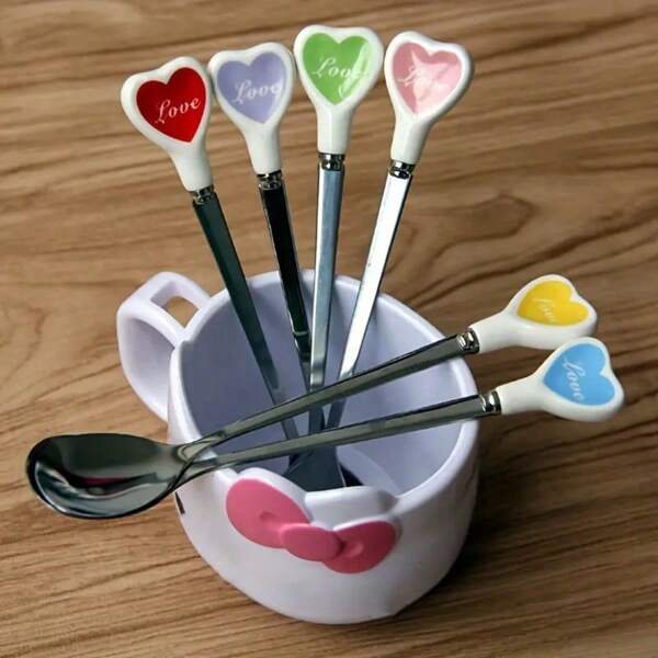 1/4pcs Colored Heart Shaped Stainless Steel Spoons - Ideal For Coffee, Ice Cream And Desserts - Perfect Gift For Valentine's Day And Mother's Day,School Supplies