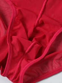 Men's Red Sexy Letter & Heart Graphic Breathable Thin Comfortable Daily Pouch Thong Underwear