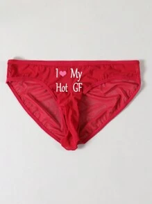 Men's Red Sexy Letter & Heart Graphic Breathable Thin Comfortable Daily Pouch Thong Underwear