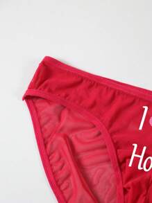 Men's Red Sexy Letter & Heart Graphic Breathable Thin Comfortable Daily Pouch Thong Underwear