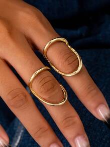 Set de 2 anillos asimétricas de pareja con diseño geométrico - Multicolor - Ver 3