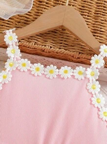 Young Girl Sunflower Print Tulle Ballet Princess Dress, Spring/Summer - Pink - View 3