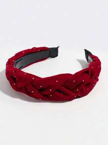1pc Women's Elegant Red Braided Velvet Headband, Suitable For Daily Wear - Red - View 2