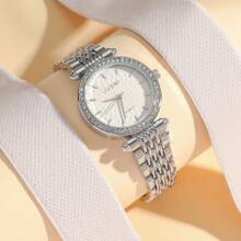 1pc/Set New Minimalist Women's Watch With Diamond-Studded Rectangular Dial And Stainless Steel Strap, Suitable For Daily Wear, Birthday, Gift For Her, Anniversary, Year-End Promotion, Singles' Day, Halloween Promotion, And Other Holiday Gifts