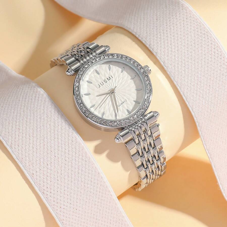 1pc/Set New Minimalist Women's Watch With Diamond-Studded Rectangular Dial And Stainless Steel Strap, Suitable For Daily Wear, Birthday, Gift For Her, Anniversary, Year-End Promotion, Singles' Day, Halloween Promotion, And Other Holiday Gifts