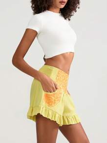 Women Shorts High Waist Flower Pleated Summer Casual Shorts Streetwear For Daily