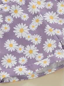 Kids Girls Jean Overalls Daisy Print Sleeveless Adjustable Strpas Imitation Denim Shortall Summer Romper Jumpsuit - 紫羅蘭 - 查看 8