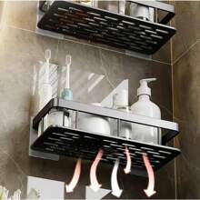 Suporte Prateleira Organizador De Parede Aluminio De Banheiro Retangular Adesivo Sem Furos