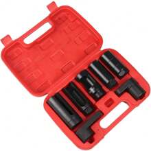 7pcs Oxygen Sensor Socket Set Oxygen Sensor Socket Wrench And Thread Chaser Set For Socket Removal And Installation - Red - View 2