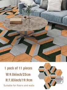 11 piezas de baldosas de piso autoadhesivas hexagonales con textura de madera, impermeables y antideslizantes para decoración del hogar, baldosas hexagonales entrelazadas de 7.83*9.06 pulgadas/19.9*23 cm, baldosas de piso autoadhesivas para sala de estar, decoración de habitaciones, cocina