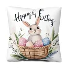 4pcs Easter Bunny & Egg Print Pillow Case, Pink Spring Home Decor Cushion Cover Set - A Set Contains 4 Pieces - View 6