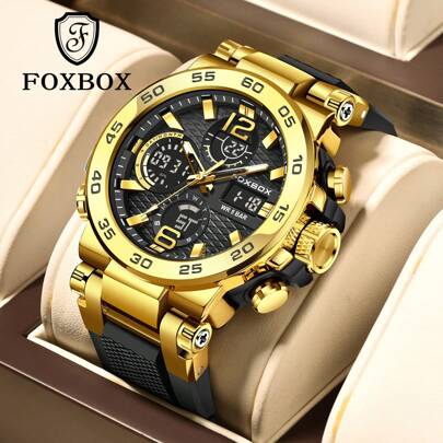 Foxbox Reloj deportivo para hombre con pantalla dual, reloj de cuarzo digital, despertador, cronógrafo, reloj luminoso multifunción, reloj para estudiantes, senderismo/escolaridad al aire libre