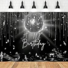 Fondos de pantalla para fiesta de cumpleaños de discoteca, bolas de discoteca plateadas brillantes, símbolos de música y diseños de altavoces, fondos de fotografía de pista de baile de discoteca retro para celebraciones y eventos - Multicolor - Ver 6