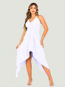 Women's Short Wrap Dress With Straps - 白色 - 查看 2