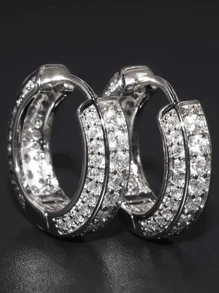 2件套男士朋克耳环，钛金属耳钉，金银色镶钻耳环